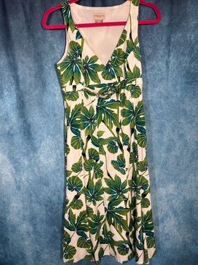 Karen Millen Tropical Leaf Print Sleeveless Dress Size 6 – Belted Fit & Flare